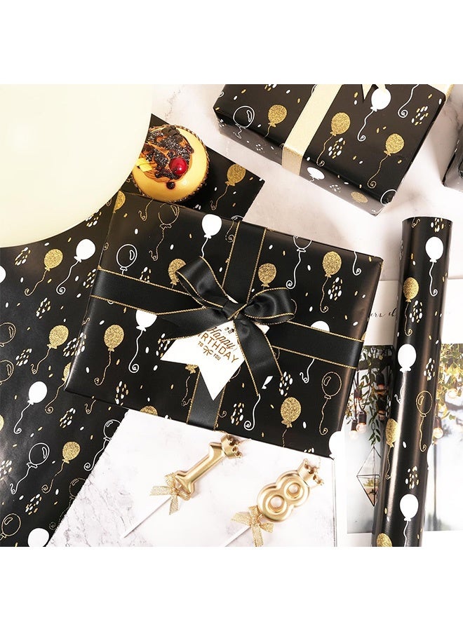 Peachjoy ورق تغليف أسود وذهبي، تغليف هدايا معدني فاخر لعيد الميلاد، يوم الأب، حفلة استقبال المولود والعطلات، لفة صغيرة 43 سم × 10 م - Image 5