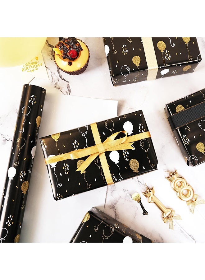 Peachjoy ورق تغليف أسود وذهبي، تغليف هدايا معدني فاخر لعيد الميلاد، يوم الأب، حفلة استقبال المولود والعطلات، لفة صغيرة 43 سم × 10 م - Image 2