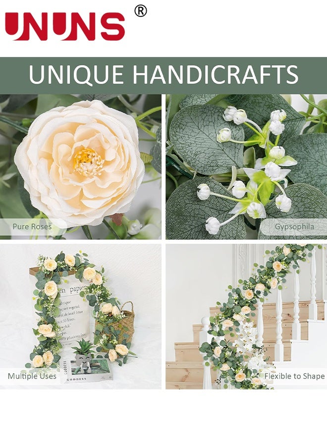 UNUNS 6FT Artificial Eucalyptus Garland with Flowers,Fake Rose Garland, Faux Floral Garland Greenery Garland For Wedding Spring Home Party Craft Art Table Runner Decor - Image 3