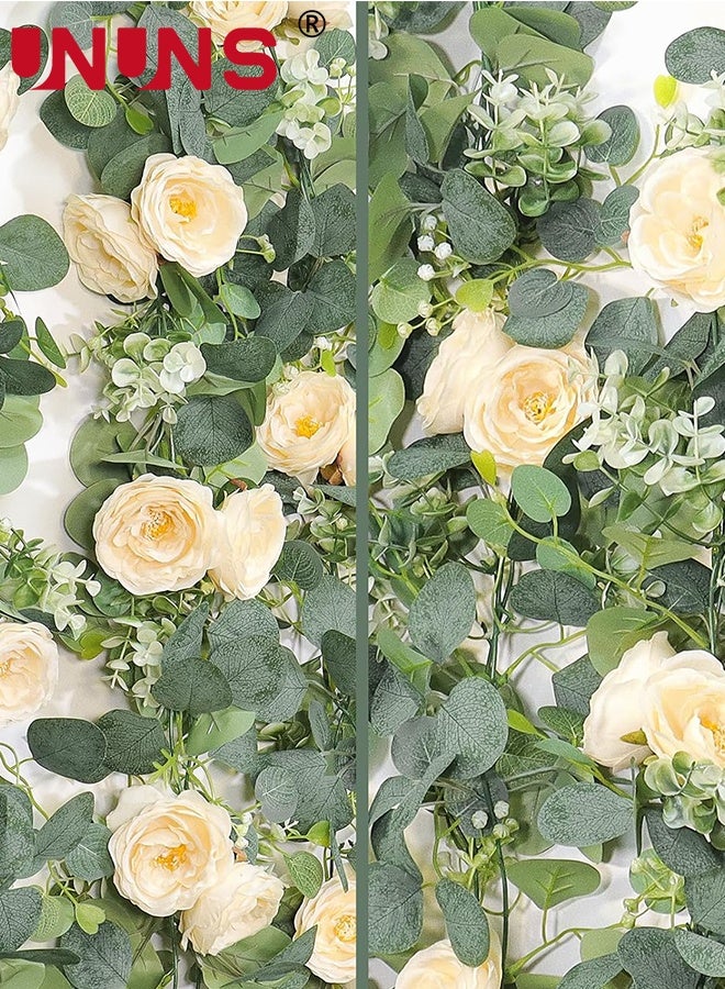 UNUNS 6FT Artificial Eucalyptus Garland with Flowers,Fake Rose Garland, Faux Floral Garland Greenery Garland For Wedding Spring Home Party Craft Art Table Runner Decor - Image 5