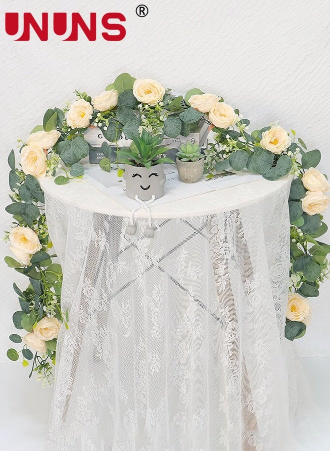 UNUNS 6FT Artificial Eucalyptus Garland with Flowers,Fake Rose Garland, Faux Floral Garland Greenery Garland For Wedding Spring Home Party Craft Art Table Runner Decor - Image 2