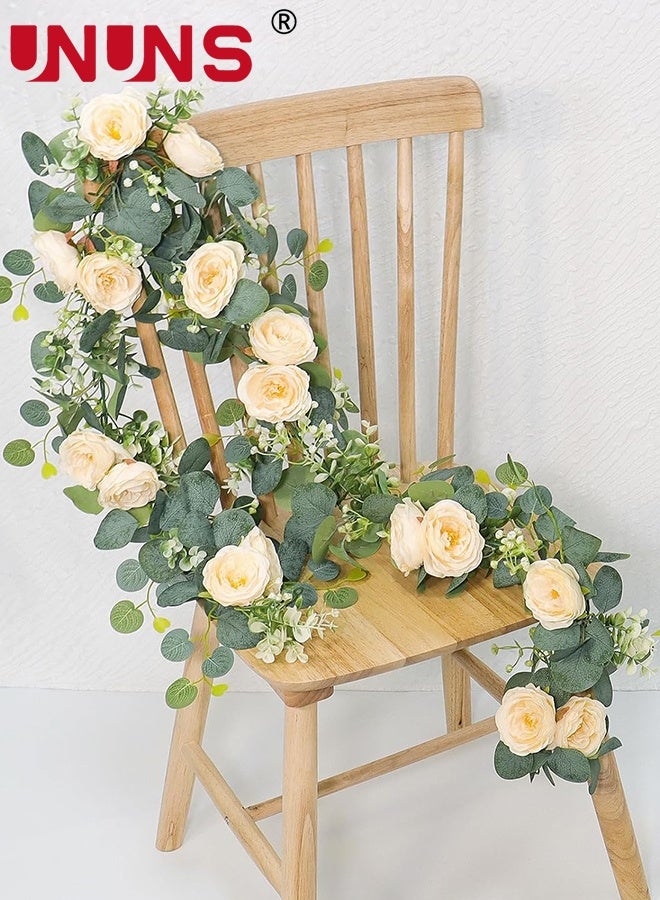 UNUNS 6FT Artificial Eucalyptus Garland with Flowers,Fake Rose Garland, Faux Floral Garland Greenery Garland For Wedding Spring Home Party Craft Art Table Runner Decor - Image 4