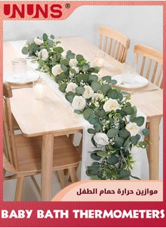 UNUNS 6FT Artificial Eucalyptus Garland with Flowers,Fake Rose Garland, Faux Floral Garland Greenery Garland For Wedding Spring Home Party Craft Art Table Runner Decor  - Image 1
