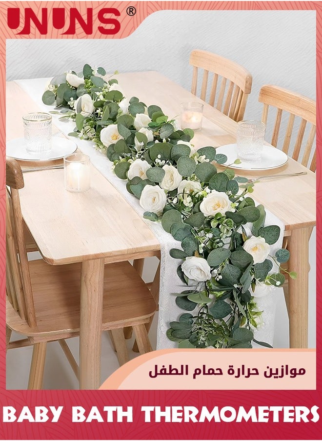 UNUNS 6FT Artificial Eucalyptus Garland with Flowers,Fake Rose Garland, Faux Floral Garland Greenery Garland For Wedding Spring Home Party Craft Art Table Runner Decor  - Image 1