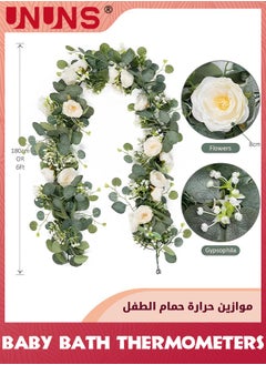UNUNS 6FT Artificial Eucalyptus Garland with Flowers,Fake Rose Garland, Faux Floral Garland Greenery Garland For Wedding Spring Home Party Craft Art Table Runner Decor  - Image 2