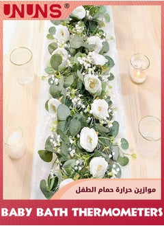 UNUNS 6FT Artificial Eucalyptus Garland with Flowers,Fake Rose Garland, Faux Floral Garland Greenery Garland For Wedding Spring Home Party Craft Art Table Runner Decor  - Image 4