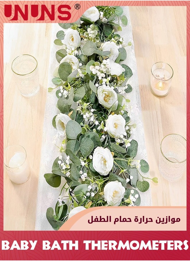 UNUNS 6FT Artificial Eucalyptus Garland with Flowers,Fake Rose Garland, Faux Floral Garland Greenery Garland For Wedding Spring Home Party Craft Art Table Runner Decor  - Image 4