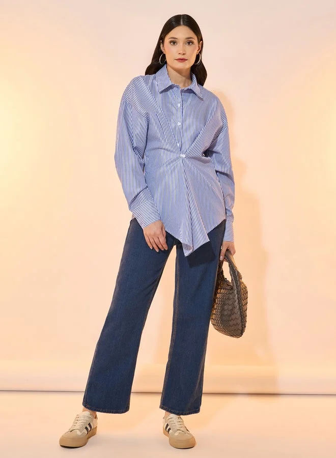 تايك تو بلوزة فضفاضة مخططة بأكمام طويلة