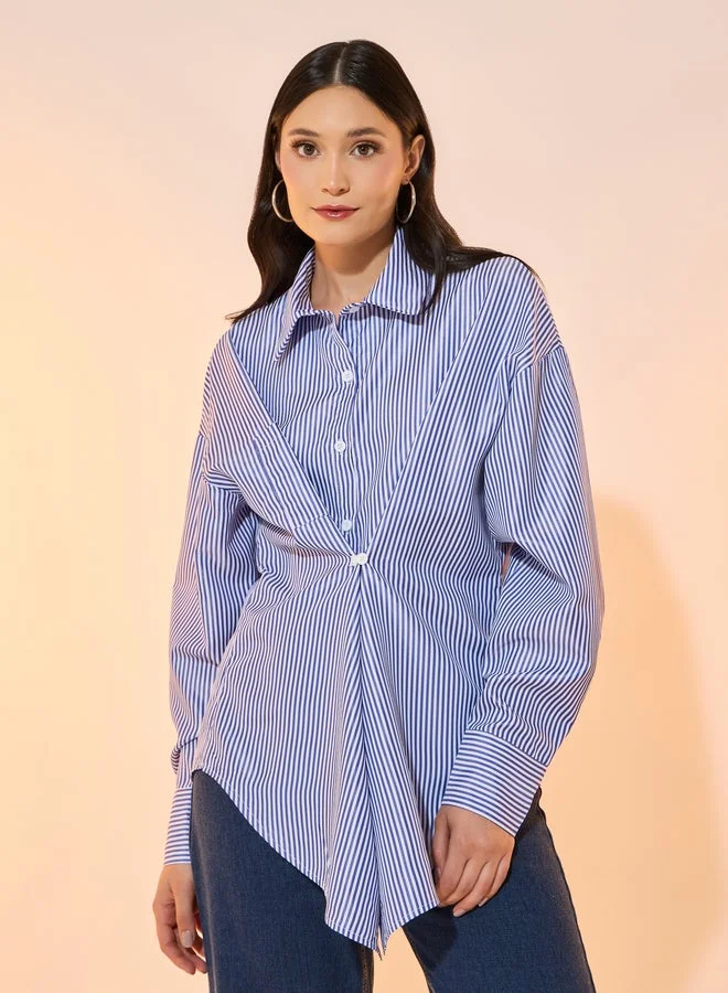 تايك تو بلوزة فضفاضة مخططة بأكمام طويلة