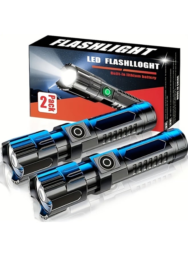 2-Pack High-Brightness Portable Handheld Flashlights, Type-C Rechargeable, 3 Light Effect Modes. Suitable For Camping, Hiking, Construction Site Lighting, And As A Gift. - Image 2
