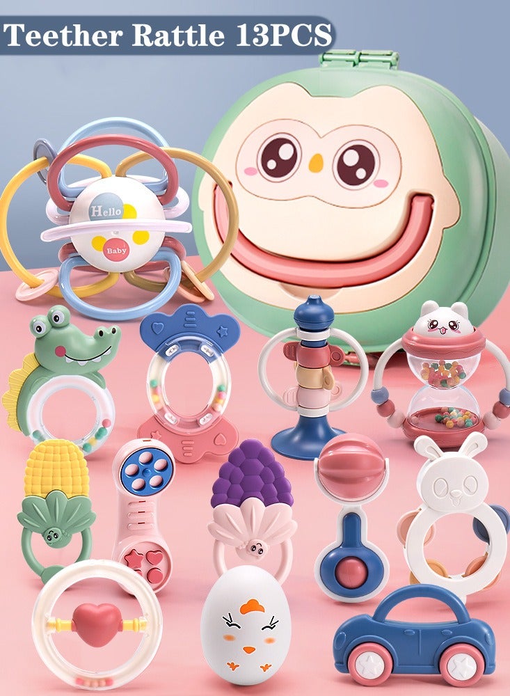 MissTiara Baby Teether Toy Rattle for Baby Toys with Storage Box -13 Pcs BPA Free Soft Silicone Teething Toys Newborn Baby Sensory Toys Gifts  for Early Educational (13PC) - Image 1