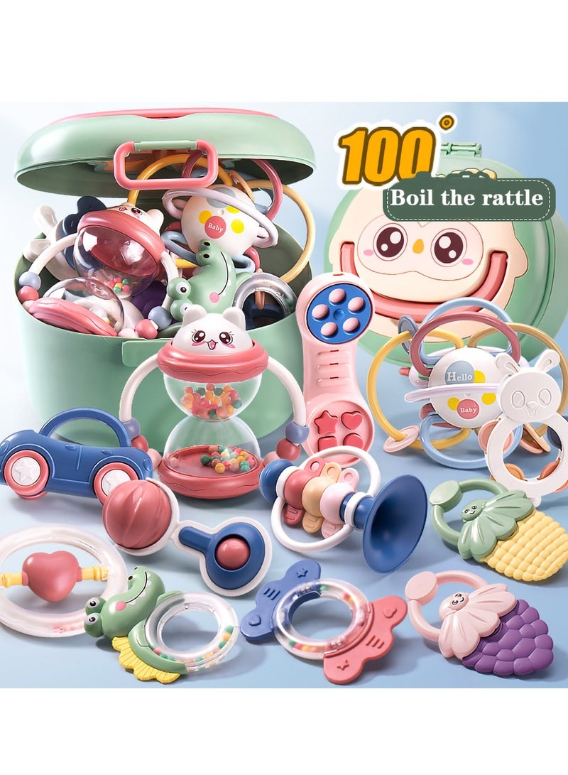 MissTiara Baby Teether Toy Rattle for Baby Toys with Storage Box -13 Pcs BPA Free Soft Silicone Teething Toys Newborn Baby Sensory Toys Gifts  for Early Educational (13PC) - Image 2