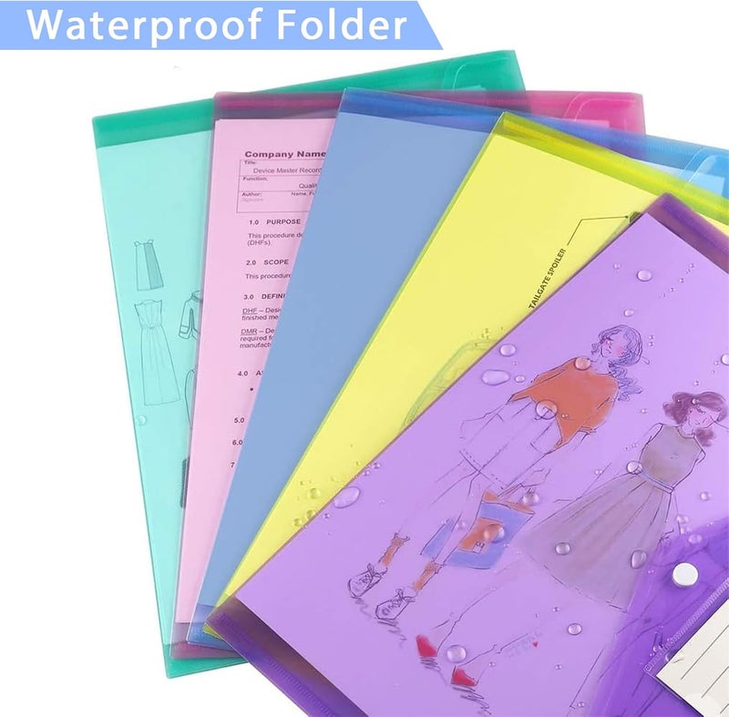 Oonkaf 5 Pcs File Folders, Plastic Envelopes Poly Envelopes, Clear Document Folders US Letter A4 Size, Multicolored - Image 2