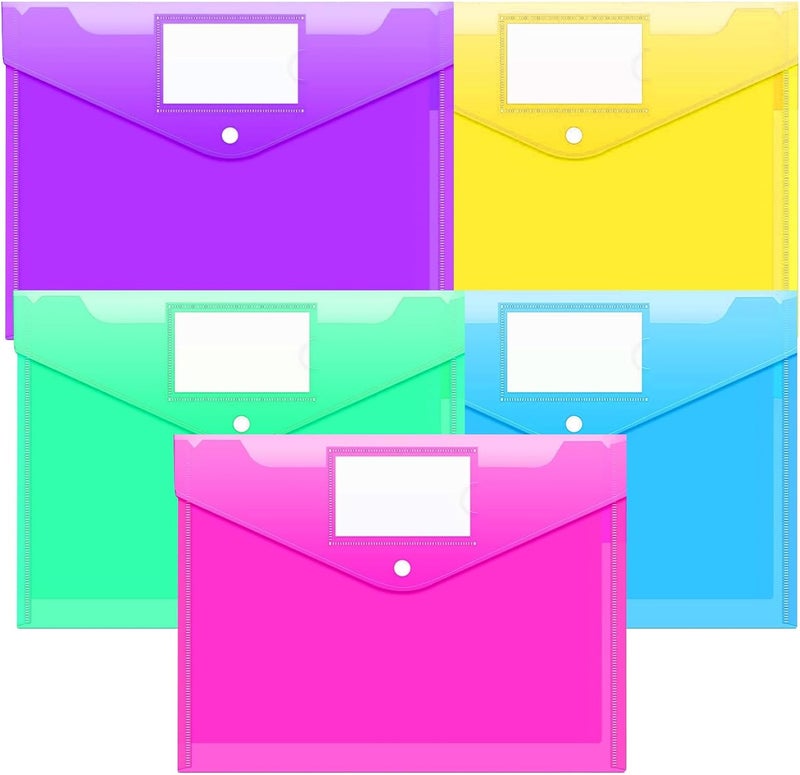 Oonkaf 5 Pcs File Folders, Plastic Envelopes Poly Envelopes, Clear Document Folders US Letter A4 Size, Multicolored - Image 1