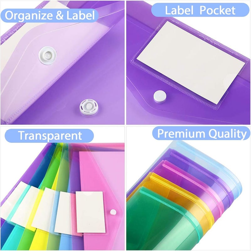Oonkaf 5 Pcs File Folders, Plastic Envelopes Poly Envelopes, Clear Document Folders US Letter A4 Size, Multicolored - Image 4