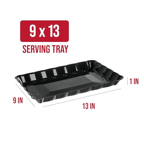 PLASTICPRO صواني تقديم بلاستيكية من بلاستيك برو - صواني مستطيلة 9X13 للأحزاب 4 صواني سوداء قابلة للتصرف - Image 5