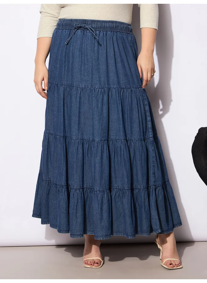 ساسافراس Sassafras Plus Size A-Line Tiered Maxi Skirt with Drawstring