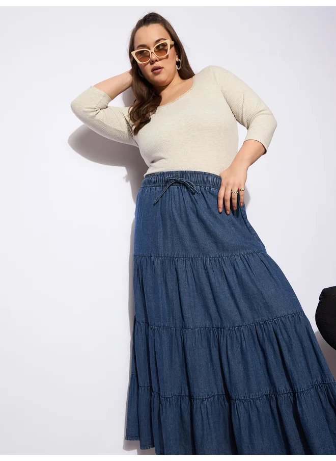 ساسافراس Sassafras Plus Size A-Line Tiered Maxi Skirt with Drawstring