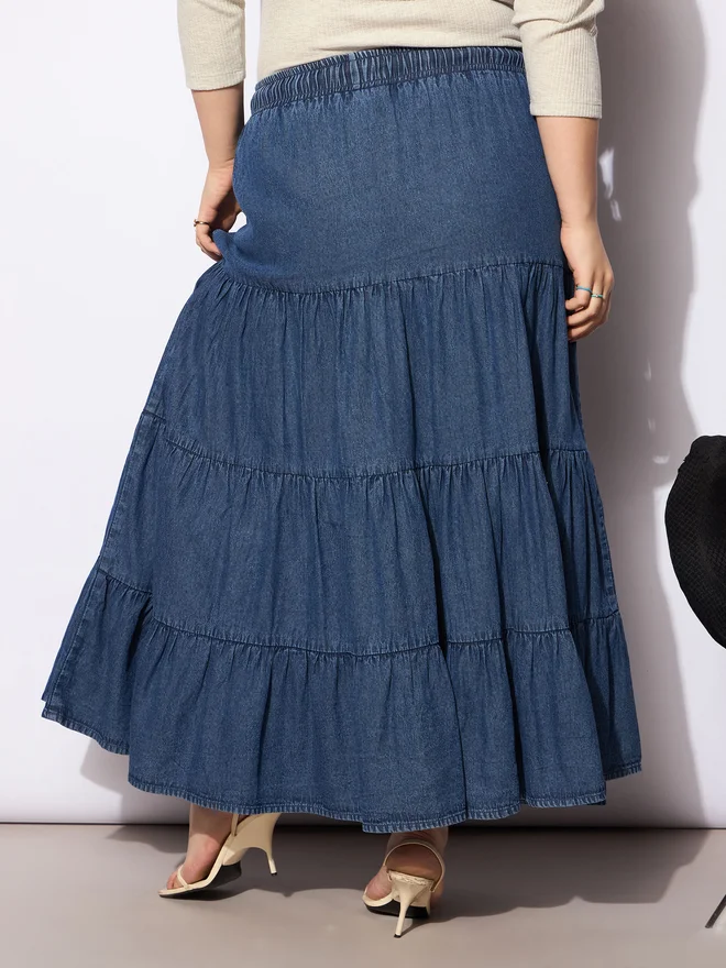 SASSAFRAS Sassafras Plus Size A-Line Tiered Maxi Skirt with Drawstring