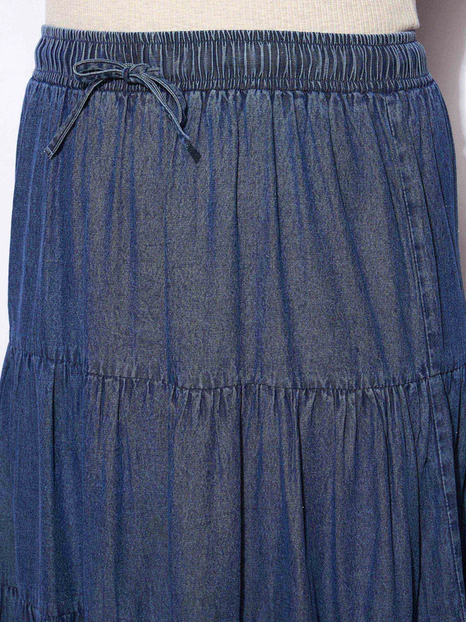SASSAFRAS Sassafras Plus Size A-Line Tiered Maxi Skirt with Drawstring