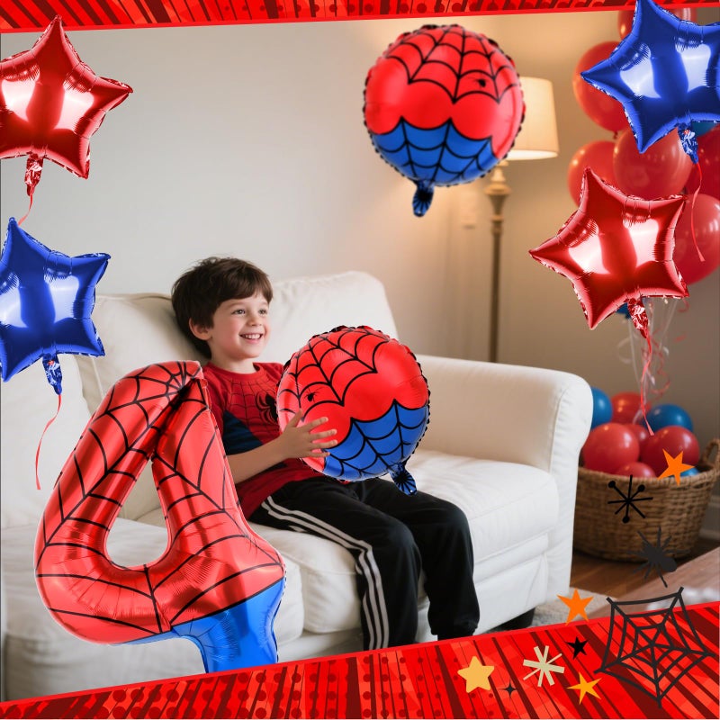 AXBMM 40 Inch Spider Theme Number Balloon, Number Block Foil Number 4 Balloons Large Big Numbers Helium Balloon for Girls Boys 4th Birthday Theme Party Decorations (Number 4) - Image 4