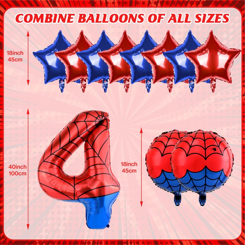 AXBMM 40 Inch Spider Theme Number Balloon, Number Block Foil Number 4 Balloons Large Big Numbers Helium Balloon for Girls Boys 4th Birthday Theme Party Decorations (Number 4) - Image 2