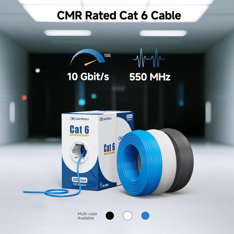 Cable Matters كابل ماترز [مدرج في UL] كابل إيثرنت Cat6 بموصل نحاسي عاري 23AWG بسرعة 10Gbps مصنف للتركيب في الجدران (CMR) - 500 قدم، بكرة كابل Cat 6، كابل Cat 6 بالجملة، أبيض - Image 3