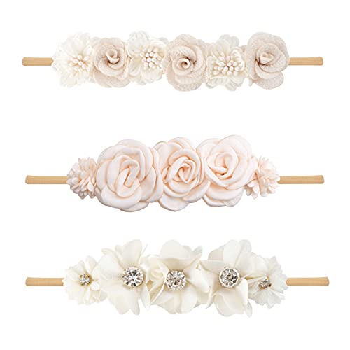 BFNAAgirl Baby Girl Floral Headband Nylon Flower Crown Elastic Hairband 3pcs Hair Accessories Gift for Girls, YM6, stretchy size - Image 1