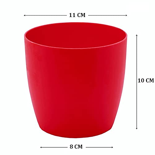 garbnoire Gardening Flower Pots - 4.4 Inch Plastic Flower Pots | Modern Decorative Indoor Outdoor Planters/Pots - Pack of (Red, 3) - Image 5