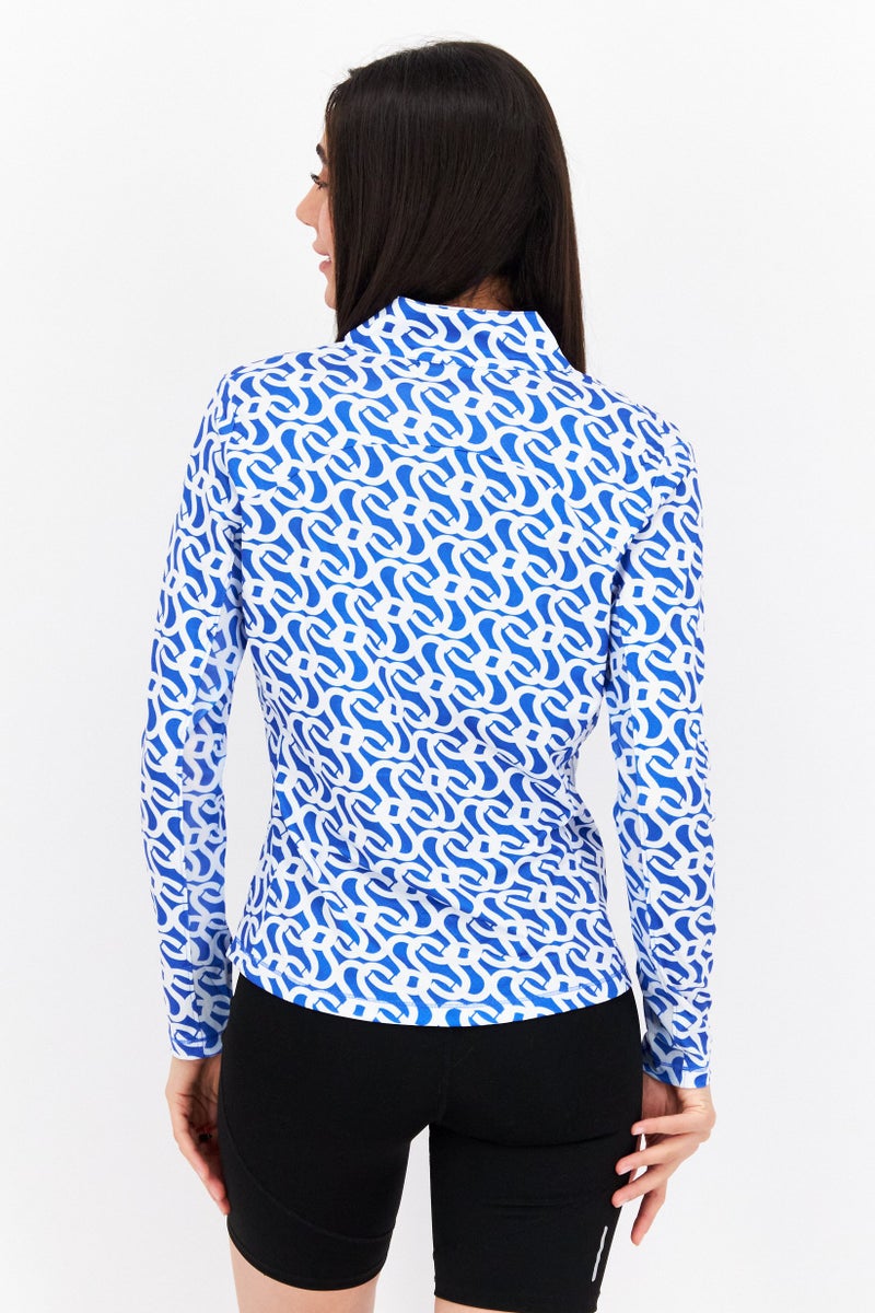 Gottex Women Sportswear Fit Long Sleeve Front Zip Jacket, Blue - Image 2
