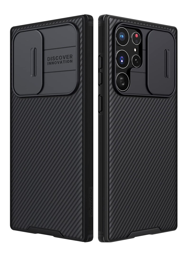 SOLARAE حافظة لهاتف سامسونج جالاكسي S22 ألترا 6.8 بوصة مع غطاء كاميرا منزلق حافظة أنيقة رفيعة مع ظهر مقاوم للصدمات أنيقة مقاومة للاهتراء مقاومة للماء والزيت باللون الأسود - Image 1