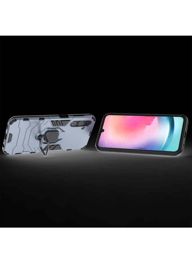 Generic - Samsung Galaxy A24 Mobile Case Cover with Hybrid Heavy Duty Protection Shockproof Defender Kickstand Armor Back Cover with Anti-Fingerprint Anti-Scratch Protector Blue - Image 1