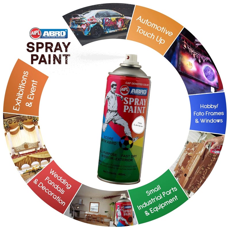 Abro SP-190 علبة طلاء رذاذ ملون متعددة الاستخدامات (400 مل، لكر) جاف سريع للتطبيقات المنزلية للمعادن، الخشب، الجدران، السيارات والدراجات النارية - Image 2