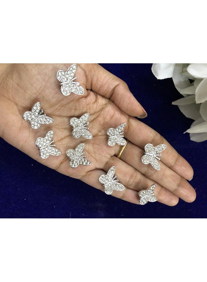 Samyak 9 Pcs Studded Hair Clips Mini Butterfly Velcro Accessory Diy Hair Accessories For Party Hair Styling (Silver) - Image 1