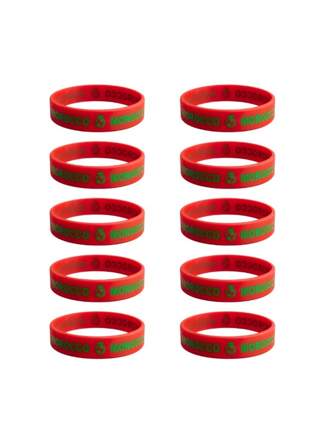 PRINTSHOP4ME Morocco Soccer Silicone Wristband | Pack of 10 | Football Theme Bands | Unisex Sports Style | Match Day Wear - Image 1