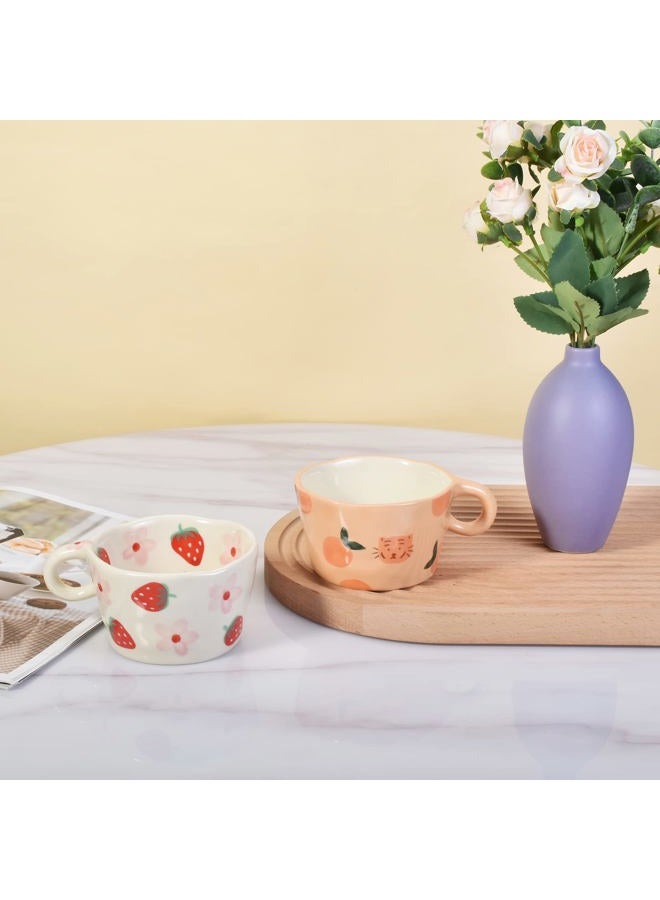 Koythin Ceramic Coffee Mug, Cute Creative Hand Printed Mug Design for Office and Home, 6.5 oz/200 ml for Latte Tea Milk (Strawberries and Flowers) - Image 5