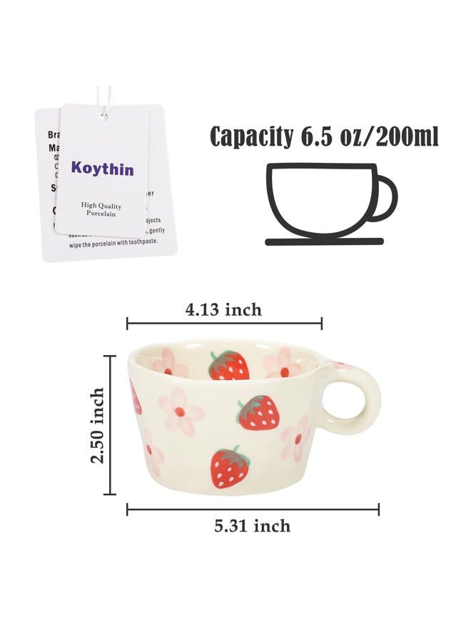 Koythin Ceramic Coffee Mug, Cute Creative Hand Printed Mug Design for Office and Home, 6.5 oz/200 ml for Latte Tea Milk (Strawberries and Flowers) - Image 2