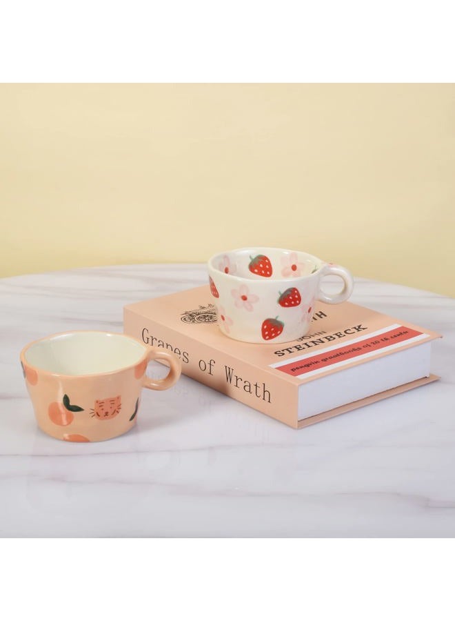 Koythin Ceramic Coffee Mug, Cute Creative Hand Printed Mug Design for Office and Home, 6.5 oz/200 ml for Latte Tea Milk (Strawberries and Flowers) - Image 3