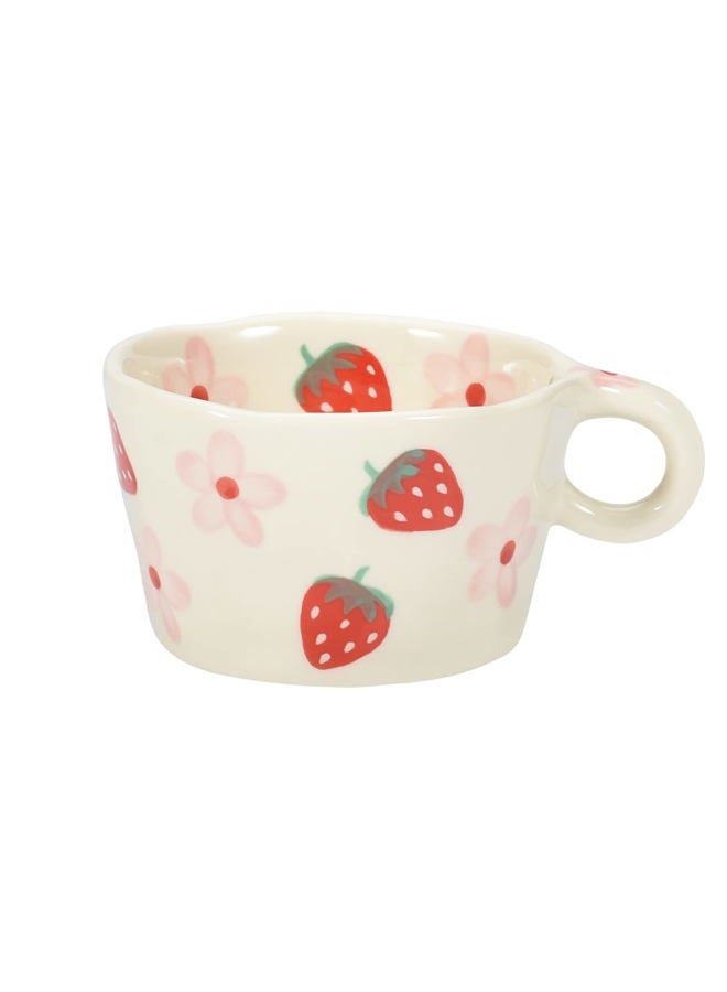 Koythin Ceramic Coffee Mug, Cute Creative Hand Printed Mug Design for Office and Home, 6.5 oz/200 ml for Latte Tea Milk (Strawberries and Flowers) - Image 1