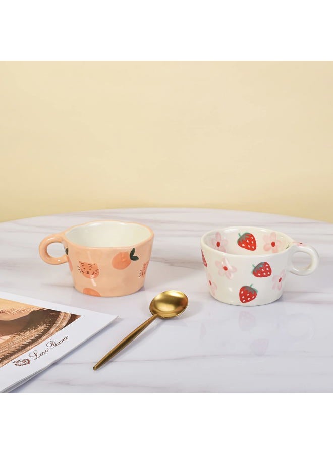 Koythin Ceramic Coffee Mug, Cute Creative Hand Printed Mug Design for Office and Home, 6.5 oz/200 ml for Latte Tea Milk (Strawberries and Flowers) - Image 4