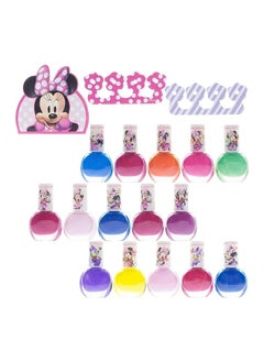 Disney Minnie Mouse Non-toxic Peel Off Nail Polish Set For Girls, Glitter And Opaque Colours Age 3+, Pack Of 15