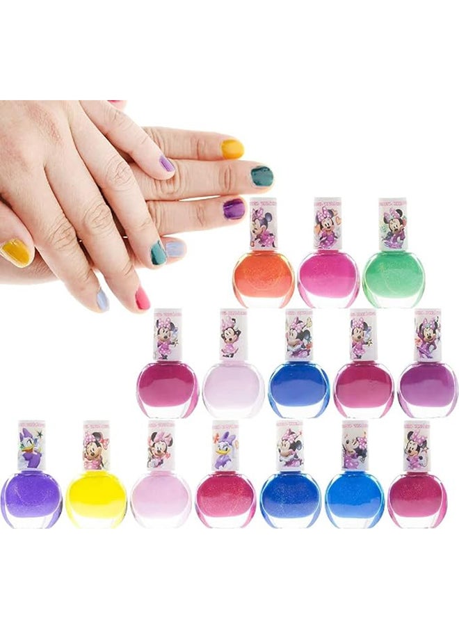 TOWNLEY GIRL - Disney Minnie Mouse Non-toxic Peel Off Nail Polish Set For Girls, Glitter And Opaque Colours Age 3+, Pack Of 15 - Image 1