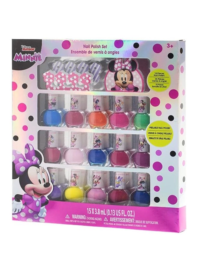 TOWNLEY GIRL - Disney Minnie Mouse Non-toxic Peel Off Nail Polish Set For Girls, Glitter And Opaque Colours Age 3+, Pack Of 15 - Image 1
