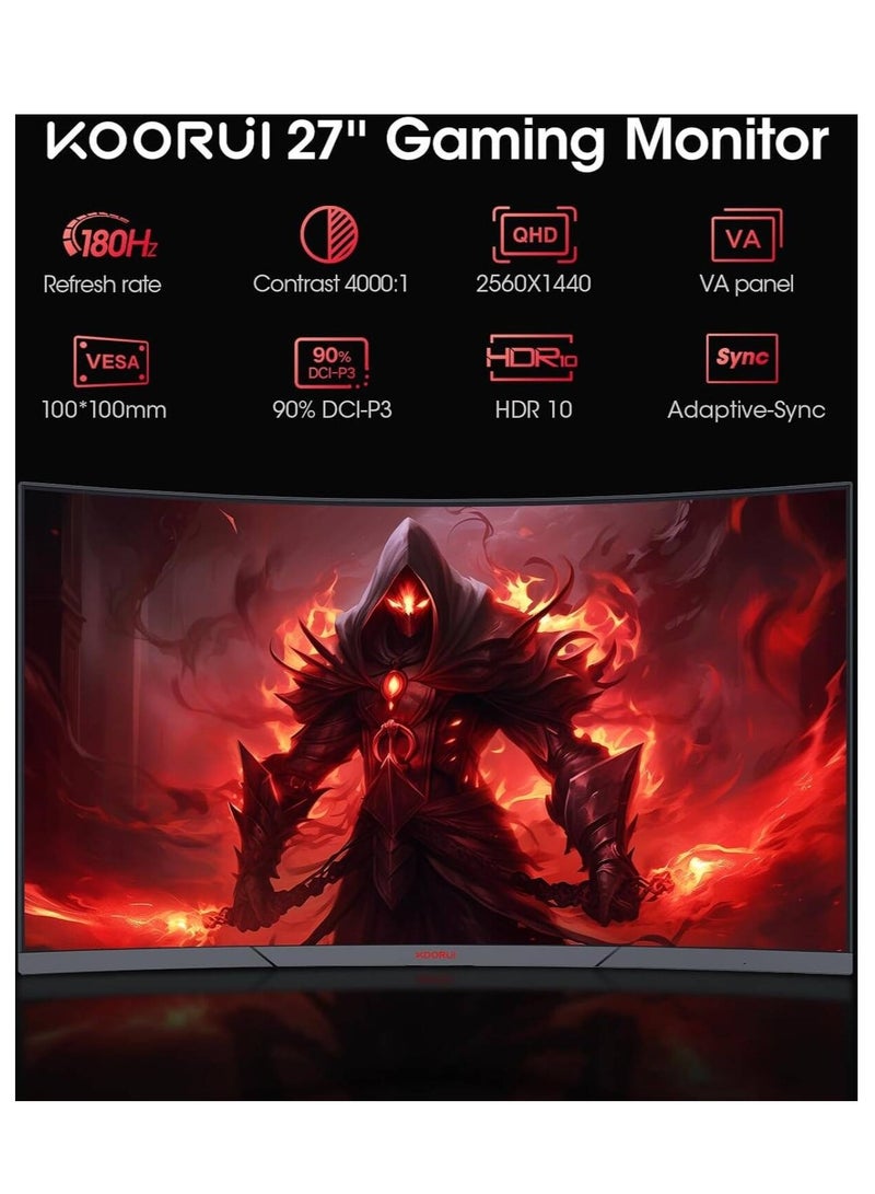 KOORUI KOORUI 27" QHD VA Display 27E6QCA Gaming Curved Monitor, Black | 27E6QCA - Image 2