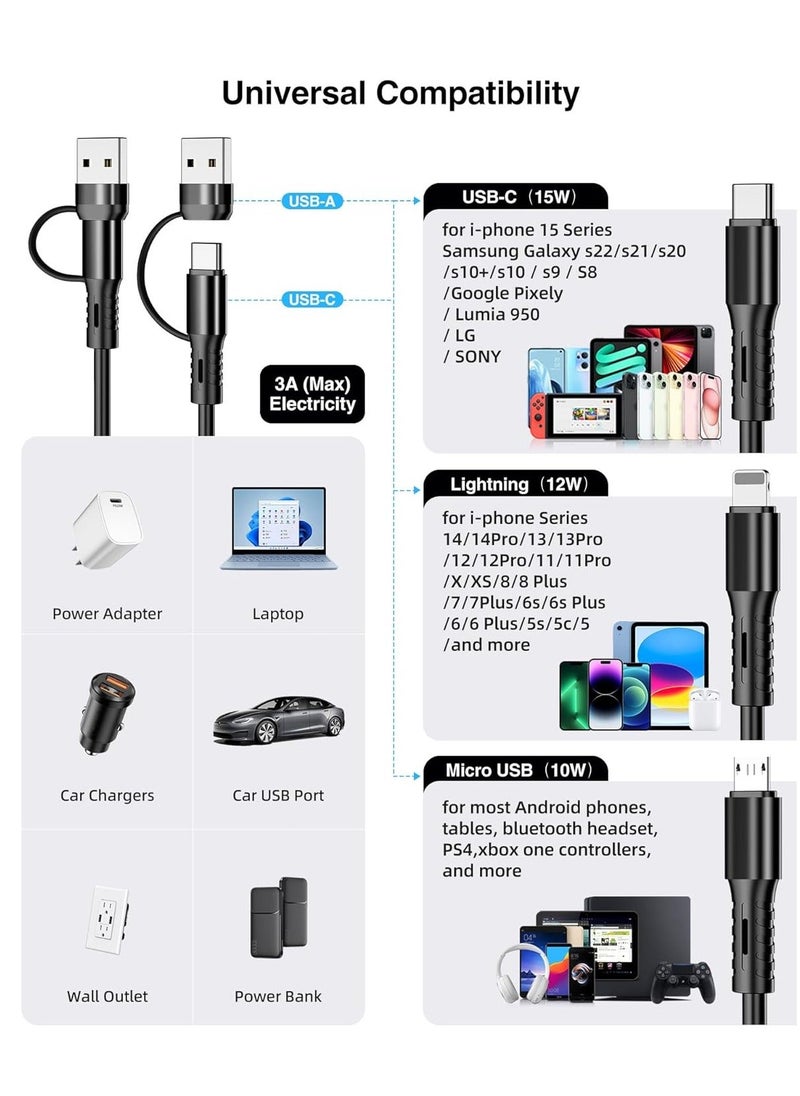 2Pcs Multi Charging Cable 6FT Multi Phone Charger Cable Universal Coiled 6 in 1 Charging Cord Extra Long Multiple USB C Cable with USB C Micro USB Port Connectors for Cell Phones and More