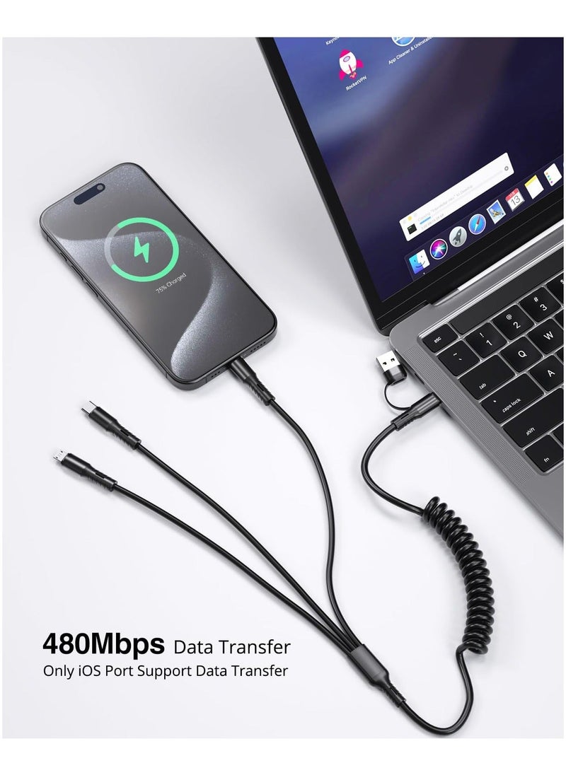 2Pcs Multi Charging Cable 6FT Multi Phone Charger Cable Universal Coiled 6 in 1 Charging Cord Extra Long Multiple USB C Cable with USB C Micro USB Port Connectors for Cell Phones and More