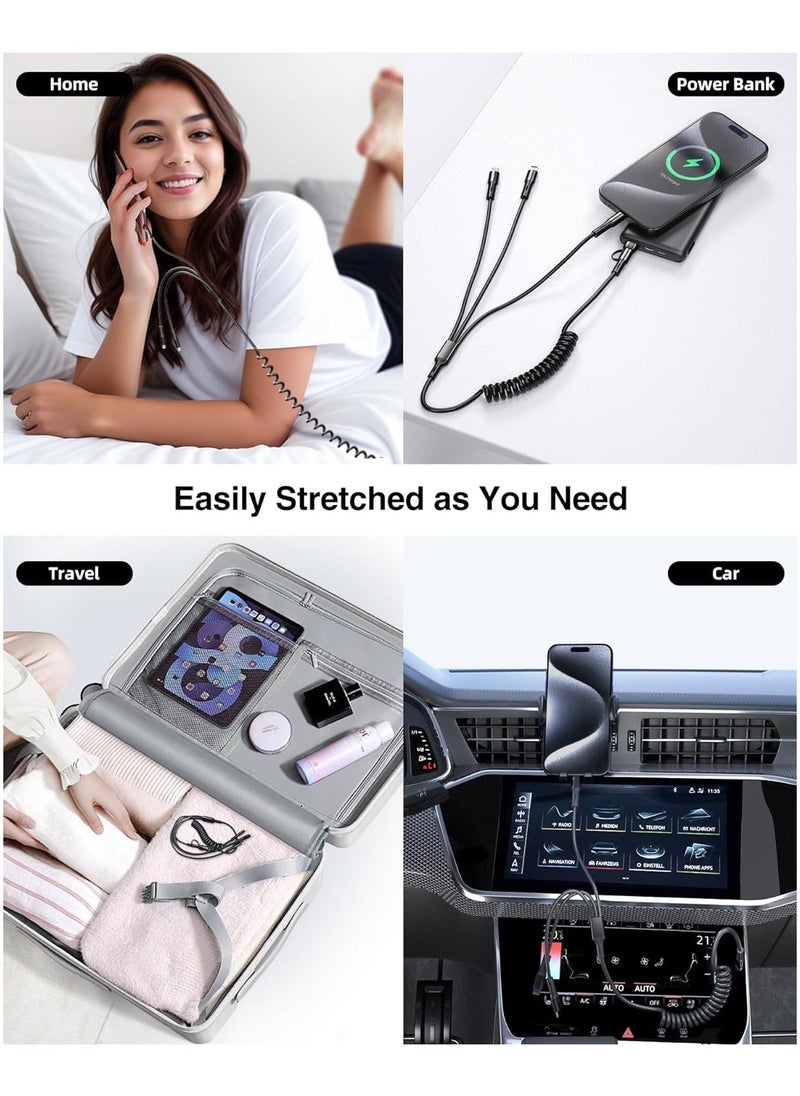 2Pcs Multi Charging Cable 6FT Multi Phone Charger Cable Universal Coiled 6 in 1 Charging Cord Extra Long Multiple USB C Cable with USB C Micro USB Port Connectors for Cell Phones and More