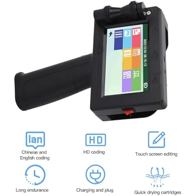 HANDHELD INKJET PRINTER GUN, 4.3IN TOUCH SCREEN PORTABLE HANDHELD PRINTER, QUICK DRYING INKJET CODING MACHINE FOR DATE, BATCH NUMBER, BARCODE, QRCODE (0.08-0.5IN PRINTING HEIGHT) - Image 3