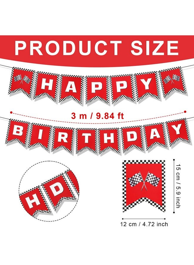 PEUTIER Race Car Happy Birthday Banner, Race Car Birthday Party Decorations Checkered Flags Black and White Racing Banner Let's Go Racing Checkered Flag Party Themed Party Supplies Decorations (Red) - Image 2