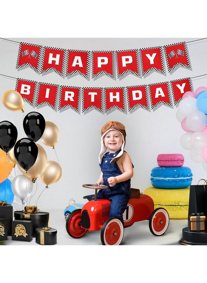 PEUTIER Race Car Happy Birthday Banner, Race Car Birthday Party Decorations Checkered Flags Black and White Racing Banner Let's Go Racing Checkered Flag Party Themed Party Supplies Decorations (Red) - Image 5